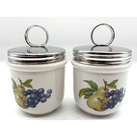 Vintage Wedgwood Apple Pear One Egg Coddler Ceramic Oven To Table England Set 2 - Picture 3 of 5